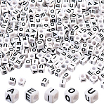 1000Pcs 5 Styles Acrylic Horizontal Hole Letter Beads, Cube with Letter A E I O U, Black, 6x6x6mm, Hole: 3.2mm, 200pcs/style(MACR-PA0001-34)