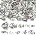 40Pcs 10 Styles Tibetan Style Alloy Beads, Fish, Cadmium Free & Lead Free, Antique Silver, 5~17x8~20.5x2.5~7.5mm, Hole: 1~1.6mm, 4pcs/style(TIBEB-FS0001-20)