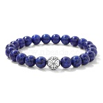 Natural Lapis Lazuli Round Beaded Stretch Bracelets, Alloy Charm Fortunate Jewelry for Women Men, 7.48 inch(19cm)(BJ1741-2)