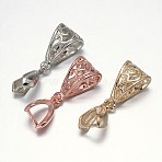 Filigree Rack Plating Brass Pendant Pinch Bails, Mixed Color, 13x8x5mm, Hole: 5x9mm and 7x4mm, Pin: 1mm(KK-E738-19)
