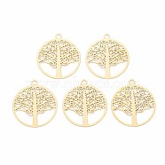 Rack Plating 201 Stainless Steel Filigree Pendants, Etched Metal Embellishments, Nickel Free, Flat Round with Tree of Life, Real 18K Gold Plated, 23x20x0.4mm, Hole: 1.5mm(STAS-T057-37G)