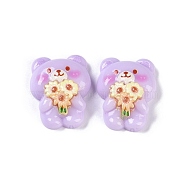 Cartoon Bear Opaque Resin Decoden Cabochons, Bear with Flower, 26.5x21x9.5mm(CRES-I031-02)