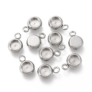 304 Stainless Steel Pendant Cabochon Settings, Flat Round, Stainless Steel Color, Tray: 4mm, 9x6x3mm, Hole: 1.6mm(STAS-I162-01A-P)