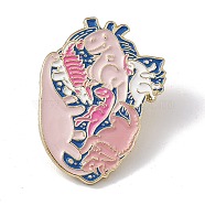 Anatomical Heart Enamel Pin, Light Gold Alloy Brooch for Backpack Clothes, Dinosaur Pattern, 30x22x2mm, Pin: 1.3mm(JEWB-A005-23-03)