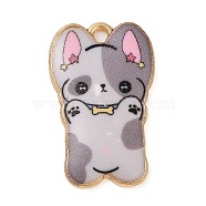 Rack Plating Alloy Enamel Pendants, Golden, Dog Charm, Dark Gray, 25x16x2mm, Hole: 2mm(FIND-Q099-10G-06)