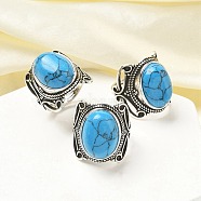 Synthetic Turquoise Adjustable Rings, Lead Free & Cadmium Free, Antique Silver Plated Brass Finger Rings for Women, Oval, 20.5mm, Inner Diameter: 17mm(RJEW-I108-02AS-09)