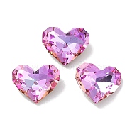 Glass Rhinestone Cabochons, Point Back & Back Plated, Faceted, Heart, Fuchsia, 10x12x5mm(RGLA-G020-04C-D502)