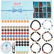 SUNNYCLUE DIY Stretch Bracelets Making Kits, Including Gemstone Beads, 100Pcs 2 Colors Iron Spacer Beads, 1 Roll Elastic Crystal Thread and 1Pc Steel Scissors, Mixed Color, 8mm, Hole: 1mm(DIY-SC0015-70A)