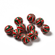 Christmas Theme Printed Natural Wooden Beads, Round with Vortex Pattern, Colorful, 16x14.5mm, Hole: 3.5mm(WOOD-L020-A05)