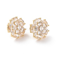 Clear Cubic Zirconia Flower Stud Earrings, Brass Jewelry for Women, Real 18K Gold Plated, 17x17mm, Pin: 0.6mm(EJEW-F298-11G)