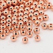 Brass Spacer Beads, Round, Rose Gold, 4mm, Hole: 1mm(X-EC317-2)