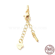 925 Sterling Silver Curb Chain Extender, End Chains with Lobster Claw Clasps and Cord Ends, Heart Chain Tabs, with S925 Stamp, Golden, 21.5mm(STER-G039-03A-G)