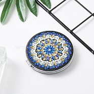 DIY Round Mini Pocket Makeup Mirror Diamond Painting Kits, Foldable Two Sides Mirrors Craft, Mandala, Flower Pattern, 71mm(DIAM-PW0001-116E)
