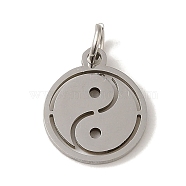201 Stainless Steel Charms, with Jump Rings, Laser Cut, Flat Round with Yin Yang Charm, Stainless Steel Color, 14x12x1mm, Hole: 3mm(STAS-E217-46P)