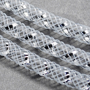Mesh Tubing, Plastic Net Thread Cord, with Silver Vein, White, 8mm, 30 yards/Bundle(PNT-Q001-8mm-01)