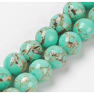 Sea Shell and Synthetic Turquoise Assembled Beads Strands, Round, Medium Turquoise, 12mm, Hole: 1.4mm, about 33pcs/strand, 15.5 inch(39.5cm)(G-G758-07-12mm)