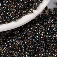 MIYUKI Round Rocailles Beads, Japanese Seed Beads, (RR349) Dark Blue Lined Topaz Luster, 8/0, 3mm, Hole: 1mm, about 2111~2277pcs/50g(SEED-X0055-RR0349)