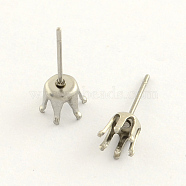 304 Stainless Steel Post Stud Earring Settings, Stainless Steel Color, 6mm,  pin: 0.8mm, fit for 6mm rhinestone(STAS-R063-57)
