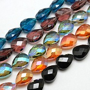 Electroplate Crystal Glass Teardrop Beads Strands, Faceted, Color Plated, Mixed Color, 18x13x9mm, Hole: 1mm, about 40pcs/strand, 28.3 inch(EGLA-F066-M)