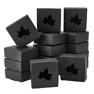 BENECREAT Kraft Paper Box, Flip Cover, Maple Leaf Visual Window, Square, Black, Finished Product: 7.5x7.5x3cm(CON-BC0001-52)