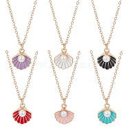 6Pcs 6 Colors Enamel Shell with Plastic Pearl Pendant Necklaces Set for Women, Light Gold Alloy Necklaces, Mixed Color, 18.50 inch(47cm), 1Pc/color(NJEW-AN0001-54)