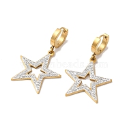 304 Stainless Steel Rhinestone Star Dangle Hoop Earrings, with Enamel, Golden, 47x28mm(EJEW-E293-04G)