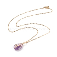 Natural Amethyst Teardrop Pendant Necklace, Gold Plated 304 Stainless Steel Wire Wrap Jewelry for Women, 17.72 inch(45cm)(NJEW-JN03900-03)