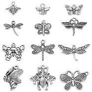 120Pcs 12 Styles Tibetan Style Alloy Charms, Cadmium Free & Lead Free, Butterfly & Dragonfly, Antique Silver, 9~25.5x10~29x2.5mm, Hole: 1.2mm, 10pcs/style(TIBEP-CJ0001-99)