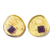 Transparent Resin Cabochons, with Shell and Gold Foil Inside, Flat Round, Purple, 32.5~33x30x4~4.5mm(RESI-XCP0002-09A)