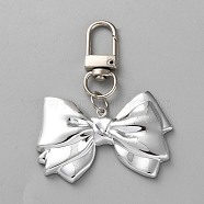 Plastic Pendant Decorations, Bowknot, Platinum, 6.4cm(KEYC-WH0038-10P)