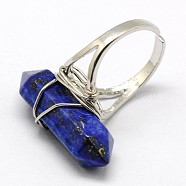 Personalized Unisex Natural Gemstone Bullet Rings, with Platinum Plated Brass Findings, Lapis Lazuli, 17mm(RJEW-M004-01F)