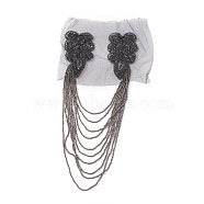 Glass Beaded Hamdmade Fashion Tassel Epaulette, Leaf Shoulder Badge, with Organza Finding, Black, 330x180x4mm(AJEW-WH0235-50)