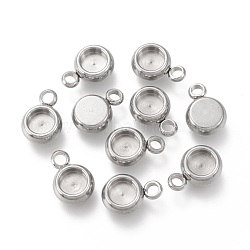 Non-Tarnish 304 Stainless Steel Pendant Cabochon Settings, Flat Round, Stainless Steel Color, Tray: 4mm, 9x6x3mm, Hole: 1.6mm(STAS-I162-01A-P)