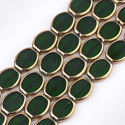 Electroplate Glass Beads Strands, Oval, Dark Green, 17x14x4.5mm, Hole: 1.2mm, about 20pcs/strand, 12.9 inch(X-EGLA-S188-03B)