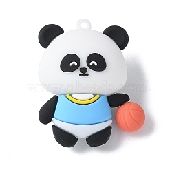 PVC Plastic Pendants, Panda with Baseketball, Sky Blue, 46.5x38x21mm, Hole: 2mm(KY-Q060-01B)