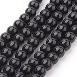 Black Glass Pearl Round Loose Beads For Jewelry Necklace Craft Making, 6mm, Hole: 1mm, about 140pcs/strand(X-HY-6D-B20)