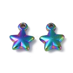 Ion Plating(IP) 304 Stainless Steel Charms, Star Charm, Rainbow Color, 10.5x8x3mm, Hole: 1mm(STAS-C066-19M)