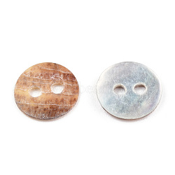 Mother of Pearl Buttons, Natural Akoya Shell Button, 2-Hole, Flat Round, Camel, 9x1~2mm, Hole: 1.5mm(SSHEL-N032-59)