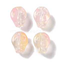 Baking Paint Glass Beads, Skull, Misty Rose, 10x8x7.5mm, Hole: 1mm(GLAA-S202-17E)