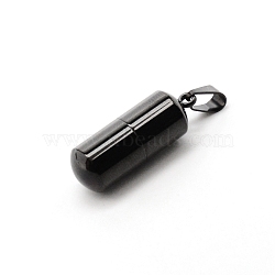 304 Stainless Steel Pendants, Capsule Shape, for Portable Mini Refillable Perfume Bottle, Black, 27.5x9.5mm, Hole: 3.5x5.5mm, Capacity: 1ml(STAS-WH0017-011EB)