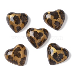 Resin Cabochons, Heart with Leopard  Print Pattern, with Glitter Power , Heart, 16.5x18x7mm(CRES-D300-01)