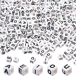 1000Pcs 5 Styles Acrylic Horizontal Hole Letter Beads, Cube with Letter A E I O U, Black, 6x6x6mm, Hole: 3.2mm, 200pcs/style(MACR-PA0001-34)