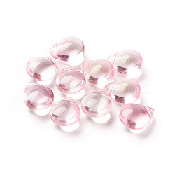 Transparent Glass Beads, with Glitter Powder, Dyed & Heated, Teardrop, Pink, 12x9x6mm, Hole: 1mm(EGLA-L026-A06)