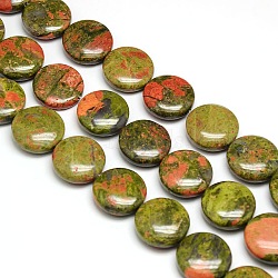 Natural Flat Round Unakite Beads Strands, 20x7~9mm, Hole: 1mm, about 20pcs/strand, 15.74 inch(G-L246-13)