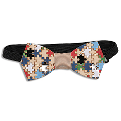 Puzzle Pattern Adjustable Wood Bow Ties, with Polyester Band, Colorful, 300~450x10mm(AJEW-WH0348-37)