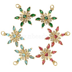 6Pcs 3 Style Brass Cubic Zirconia Pendants, Long-Lasting Plated, Snowflake, Real 18K Gold Plated, 24.5x19x4mm, Hole: 3.6mm, 2pcs/style(ZIRC-SZ0001-80G)