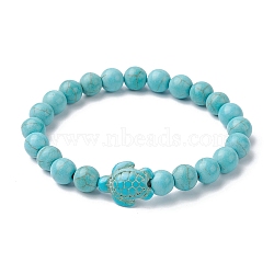 Synthetic Turquoise Turtle Beaded Stretch Bracelet, Inner Diameter: 2-1/8 inch(5.5cm)(BJEW-JB09699-03)