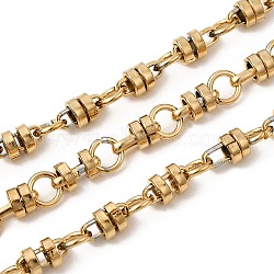 304 Stainless Steel Flat Round Link Chains, Unwelded, with Spool, Ion Plating(IP), Real 18K Gold Plated, 10.5x6mm(CHS-K024-13G)