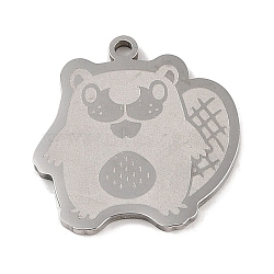 Non-Tarnish 304 Stainless Steel Pendants, Beaver Charm, Stainless Steel Color, 22.5x21.5x1.5mm, Hole: 1mm(STAS-C095-25P)