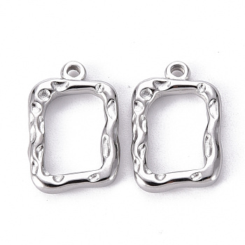 304 Stainless Steel Open Back Bezel Pendants, For DIY UV Resin, Epoxy Resin, Pressed Flower Jewelry, Rectangle, Stainless Steel Color, 21x14x2.5mm, Hole: 1.6mm
